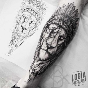 tatuaje_brazo_leon_indio_logia_barcelona_bruno_almeida  